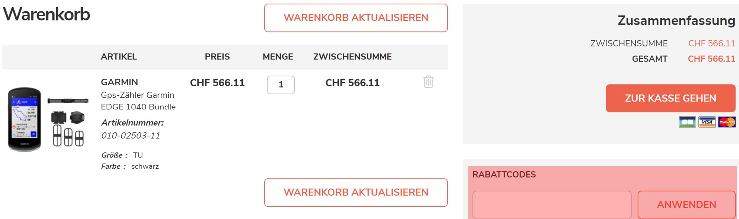 wie ist ein Velo-Store  Gutscheincode einzulösen